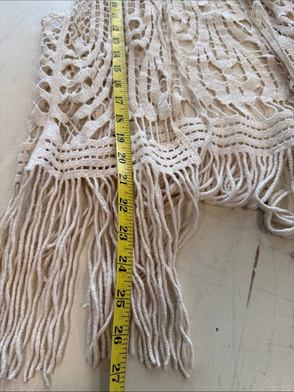 Boho Festival Crochet Vest Cream Fringe Tie Front Love Tree Medium-NWOT - Picture 12 of 12